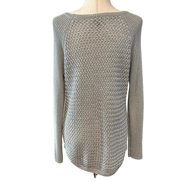 Apt 9 Womens Size Large Sweater Silver Metallic Sparkle Long Sleeve Open Weave - Picture 2 of 9